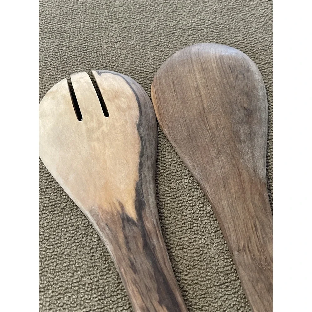 Vintage Hand Carved in Wooden Salad Serving Set Africa (TD)